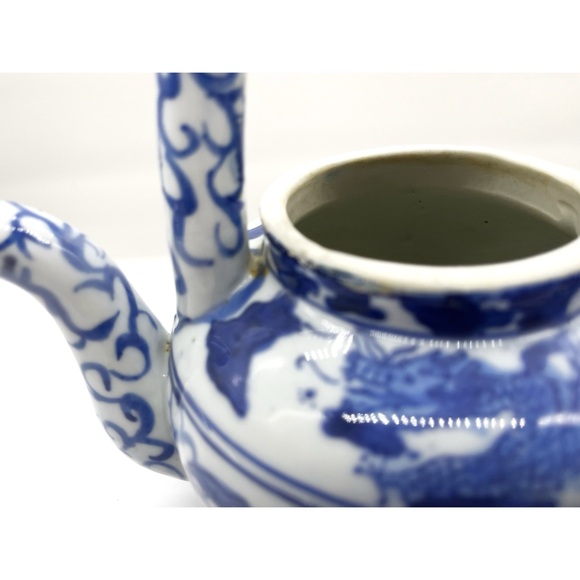 VTG Chinese Teapot Porcelain Upright Handle S Shaped Spout with Dragon Design - Picture 2 of 11